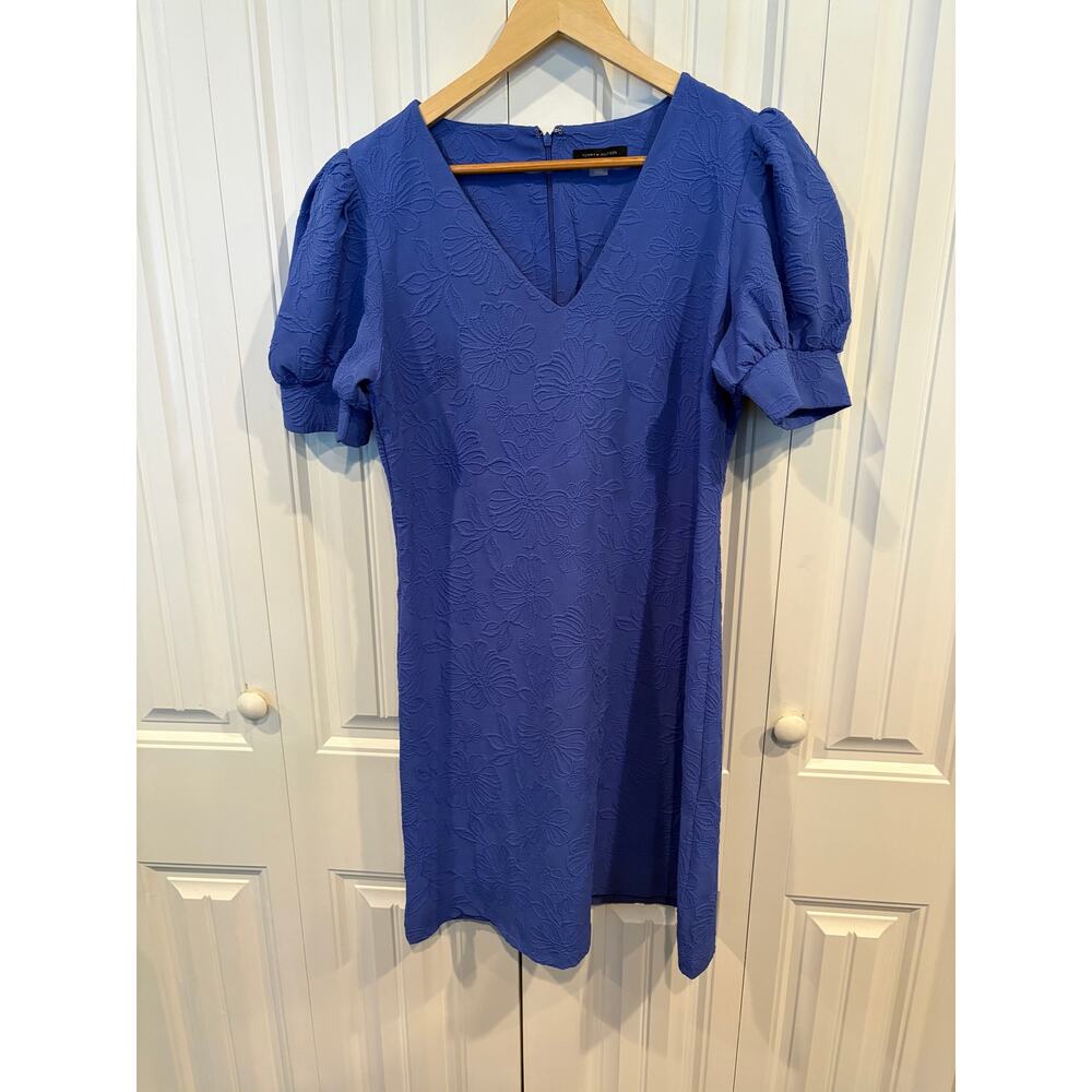 Tommy Hilfiger Blue Embossed‎ Puff Sleeve Dress Size 10